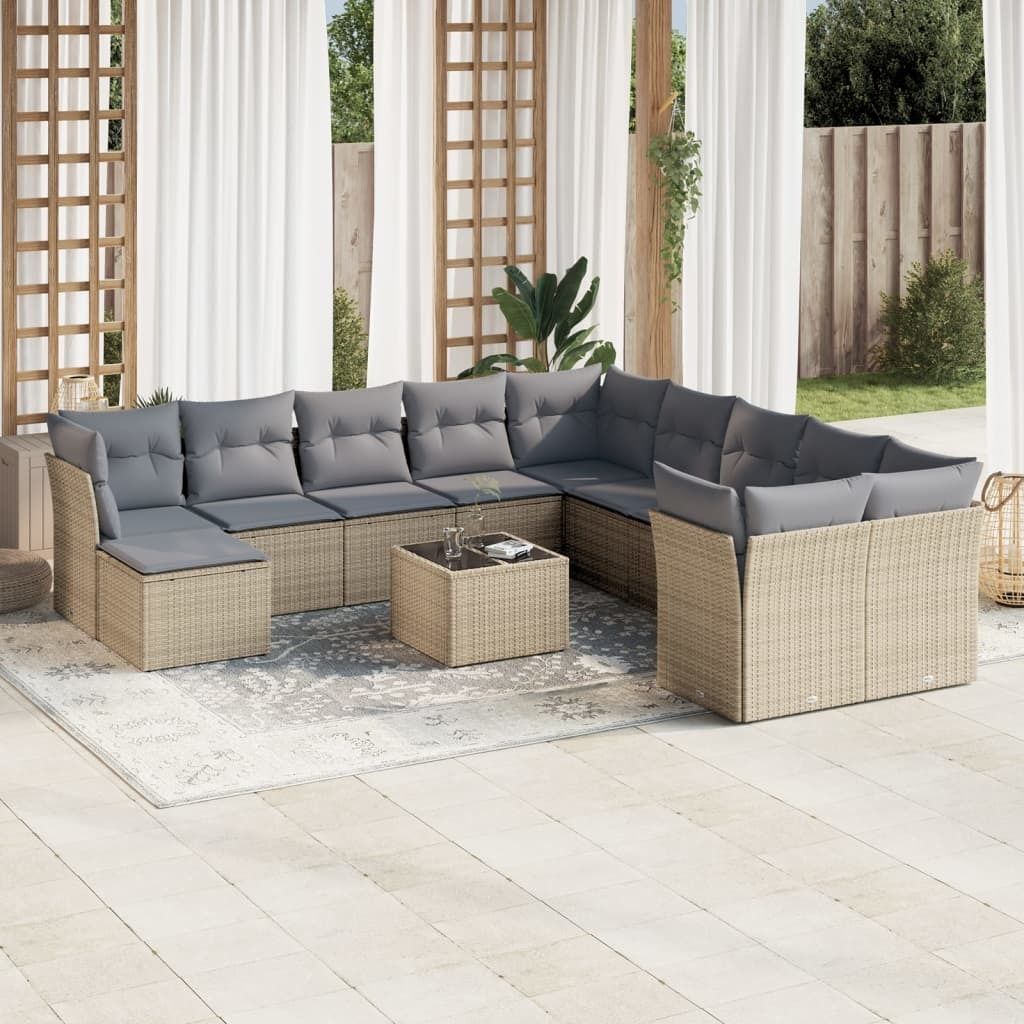 Maison Exclusive - 12-tlg. Garten-Sofagarnitur mit Kissen Beige Poly Rattan