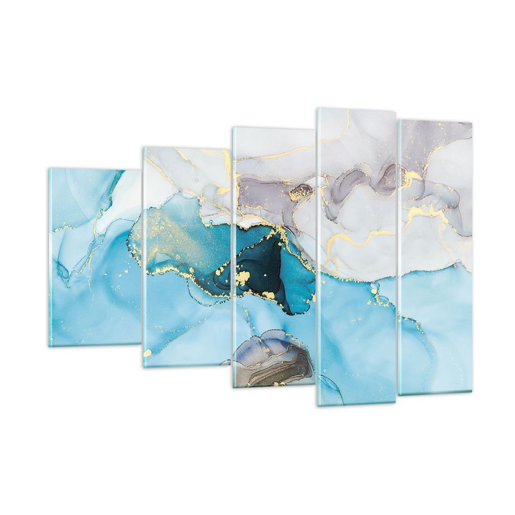 Bilder auf glas - 5 Teile - Marmor Modern Blau - 150x100cm - Glasbilder - Wandbilder - Bilder - zum Aufhängen bereit - Wanddekoration aus Glas - G...