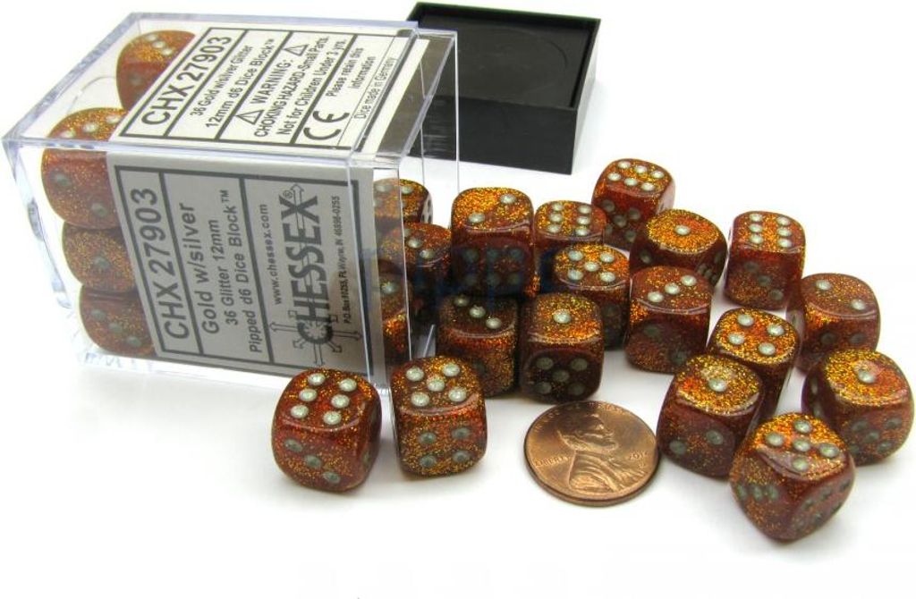 Chessex Glitzer Gold/Silber D6 12mm Würfelset (36 Stück)