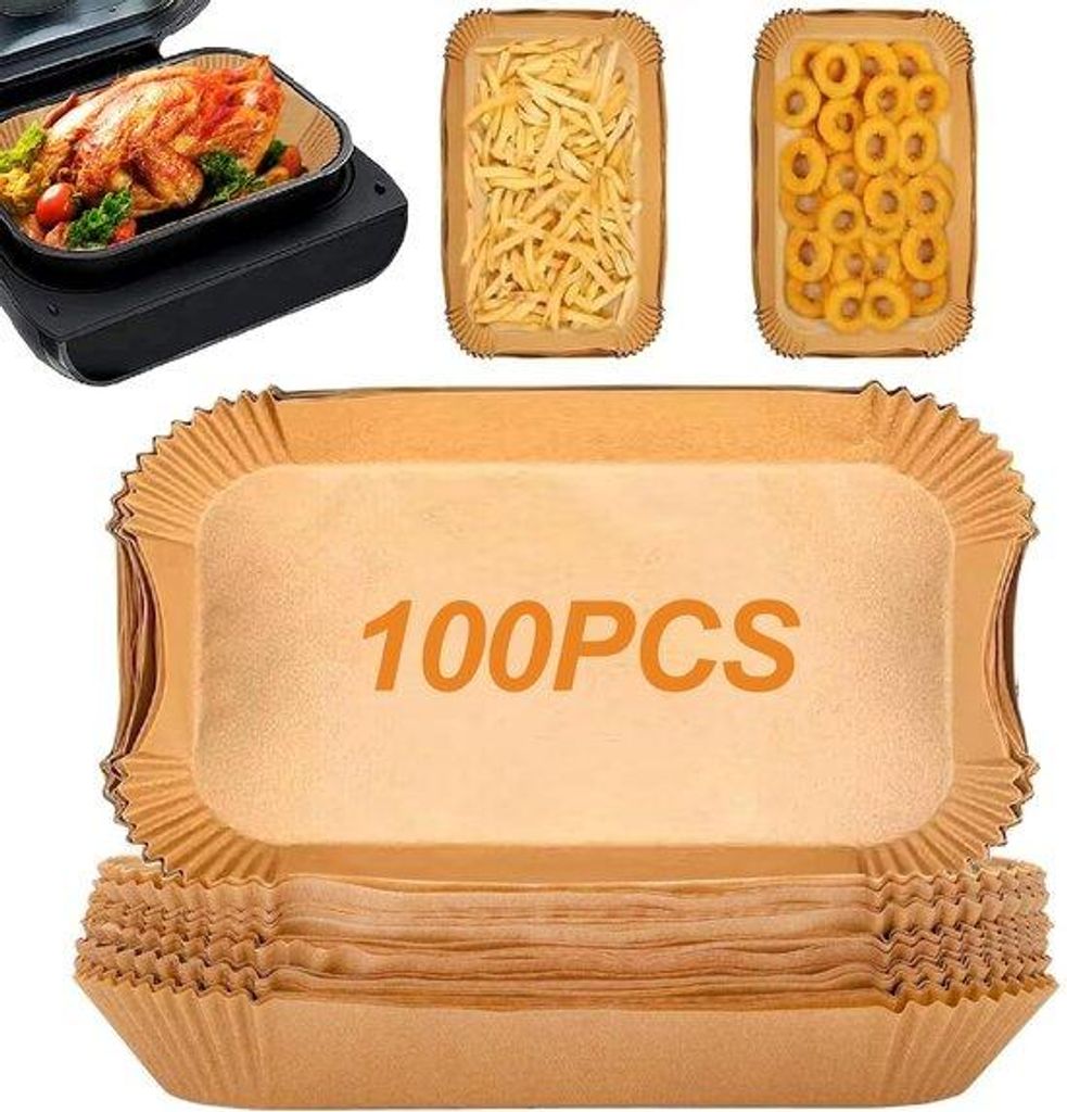Rechte Heißluftfrittierpapiere für Foodi MAX Grill & Air Fryer, 100 Stück, Accessoires für Heißluftfrittiergeräte
