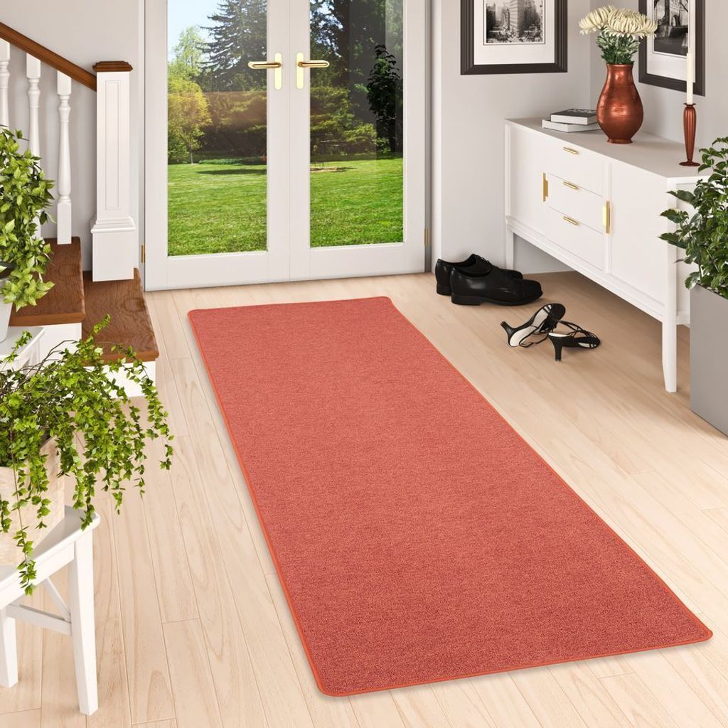 Feinschlingen Läufer Velour Teppich Strong Terrakotta, Größe:80x160 cm