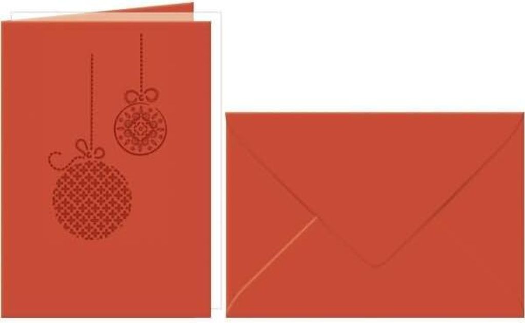 Doppelkarte A6 gelasert + Kuvert VE=5 Sets Weihnachtskugeln rubinrot