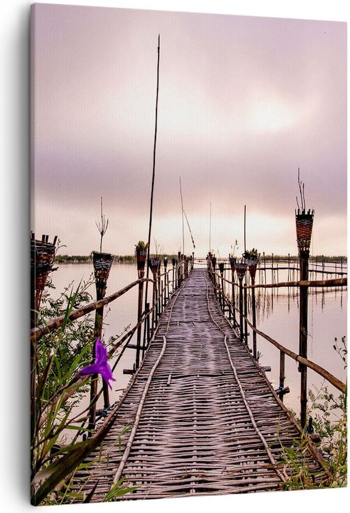 Bild auf Leinwand - Leinwandbild - Einteilig - Brücke See Fackel - 50x70cm - Wand Bild - Wanddeko - Wandbilder - Leinwanddruck - Kunstdruck - Wand...