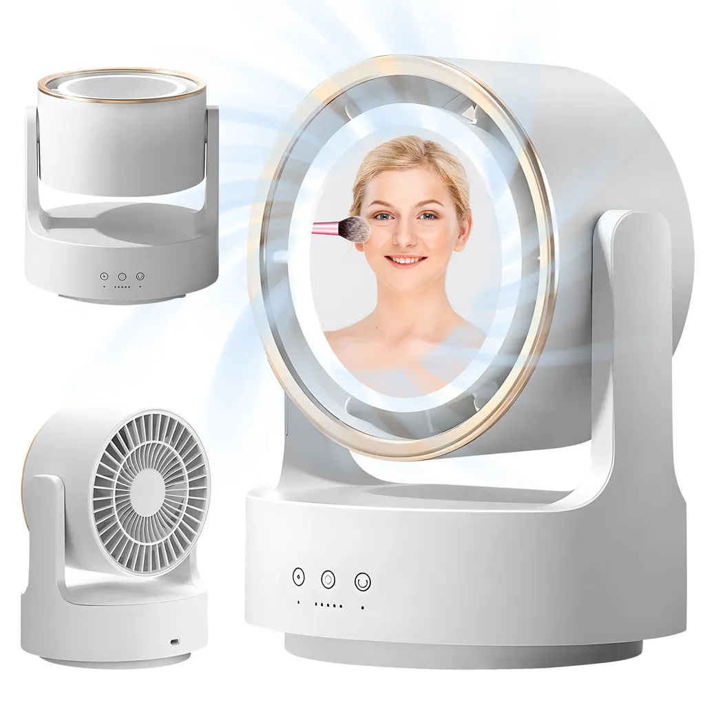 Ventilateur USB 5 Vitesses à Tête Rotative avec Miroir et Éclairage Tactile