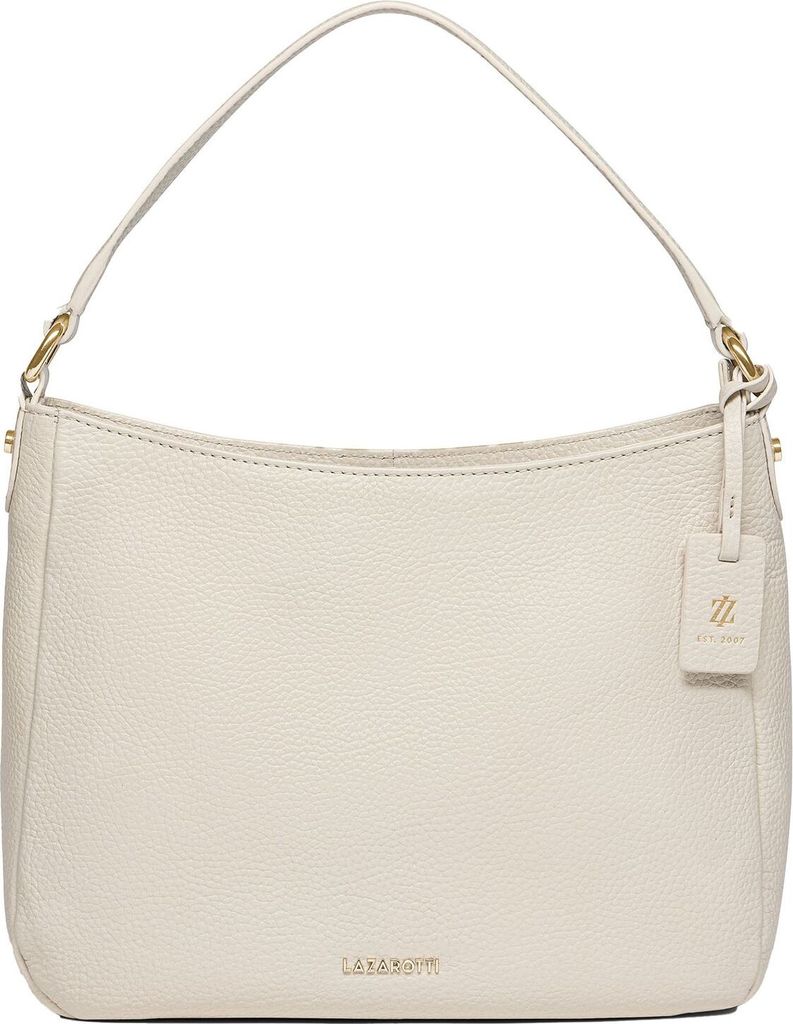 Lazarotti Leder Schultertasche Umhängetasche Bologna Leather Hobo Creme White