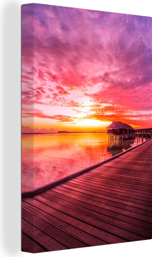 OneMillionCanvasses - Leinwandbilder - 90x140 cm, Steg - Wasser - Sonne - Rosa - Horizont, Wandbilder Kunstdruck Wanddekoration - Foto auf Leinwa...