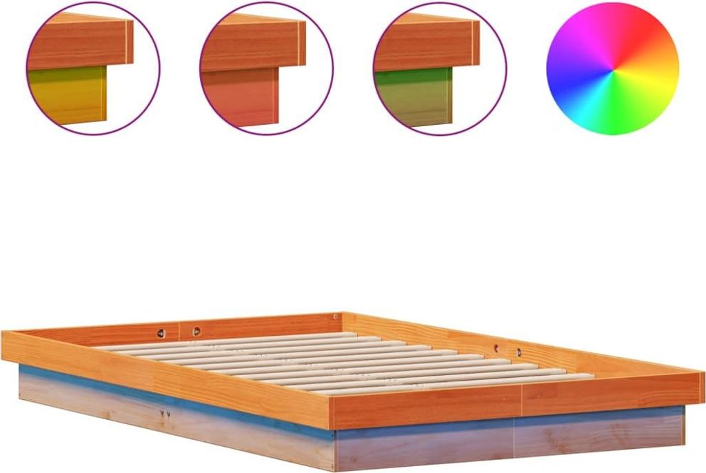 vidaXL Massivholzbett mit LED-Beleuchtung Wachsbraun 120x190 cm Kiefer