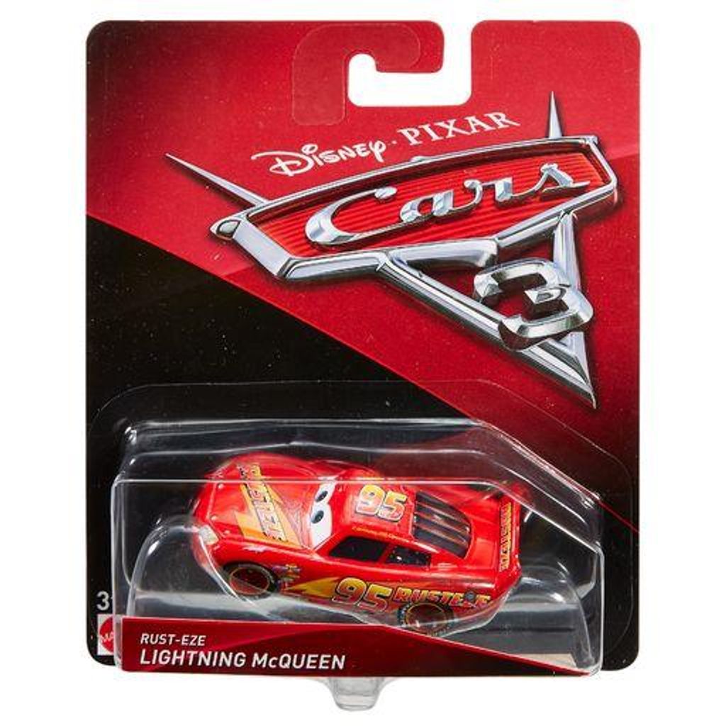 A toy car, Lightning McQueen from Disney Pixar Cars 3, in its original packaging.