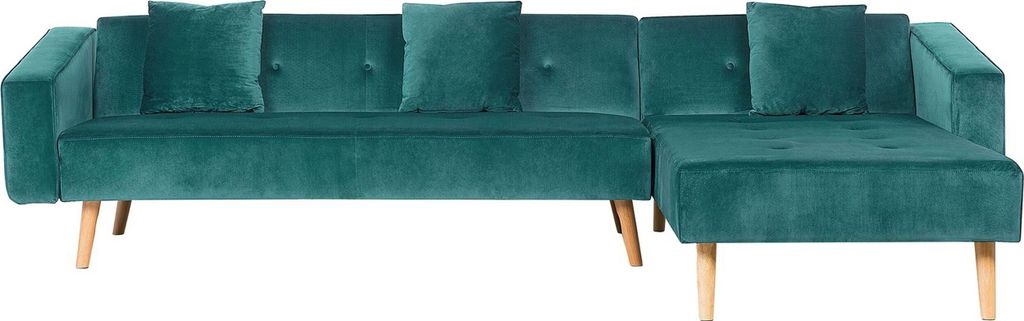BELIANI Ecksofa Grün Samtstoff L-Förmig Linksseitig Schlaffunktion Modern Wohnzimmer
