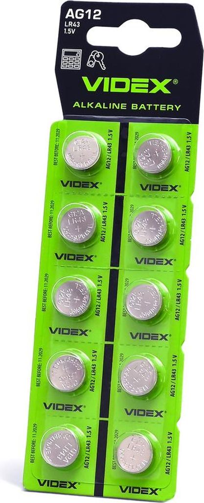 VIDEX AG12/LR43 Piles alcalines sous blister 10 pièces. Image du produit 