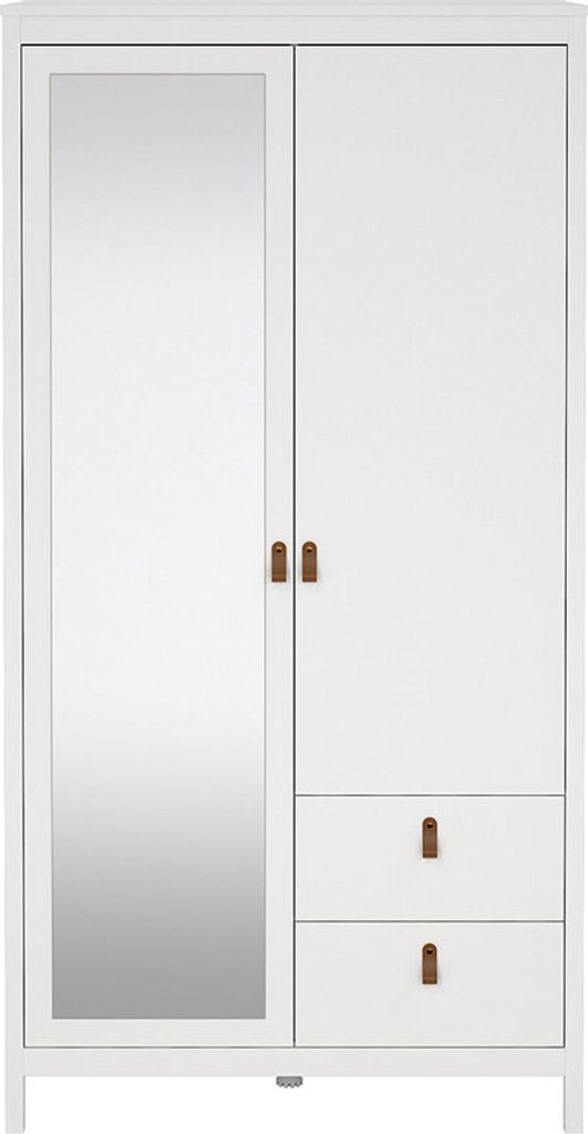 Madrid Kleiderschrank 199x103x59cm, 1 Tür, 1 Spiegeltür, 2 Schubladen weiß.