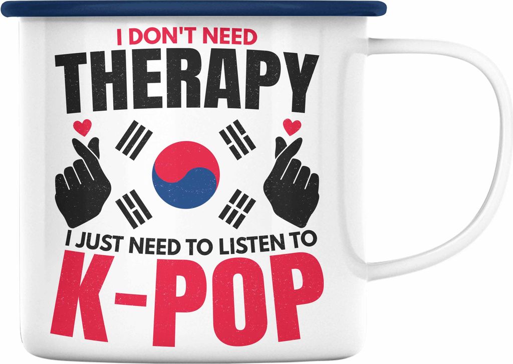 Trendation - K-Pop Emaille Tasse Geschenk Kpop Koreal Style Südkorea Geschenkidee Spruch (Blau)