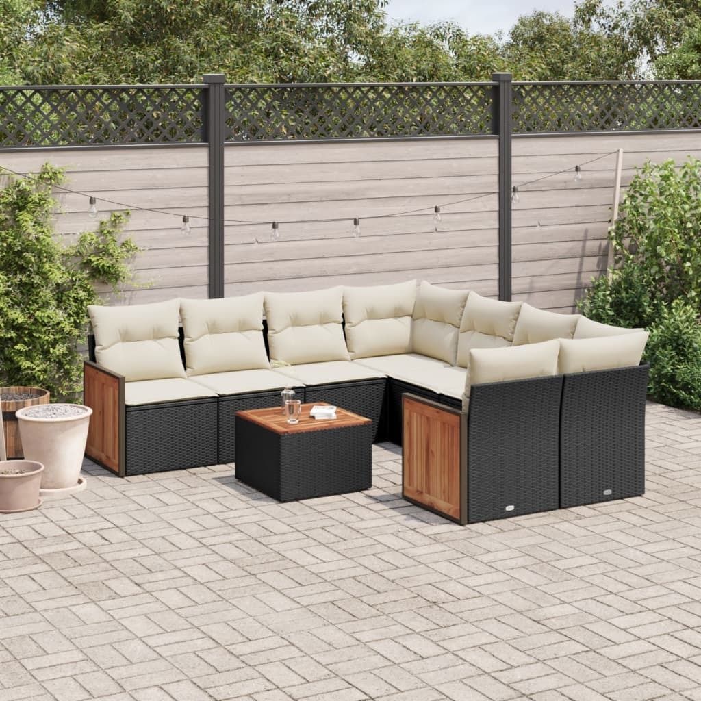 Design 9-tlg. Garten-Sofagarnitur mit Kissen Schwarz Poly Rattan, Gartenmöbel-Sets 2024 Neu
