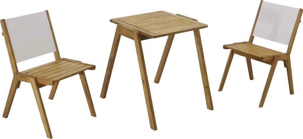 Quadratischer Gartentisch und 2 Stühle aus ungebleichtem Holz - Oviala Uzes