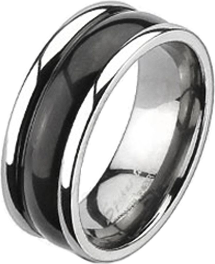 Herren Damen Ring Partnering Titan Titanium 2-Tone zweifarbig gewölbt silber-schwarz 67 - Ø 21,39 mm 8 mm