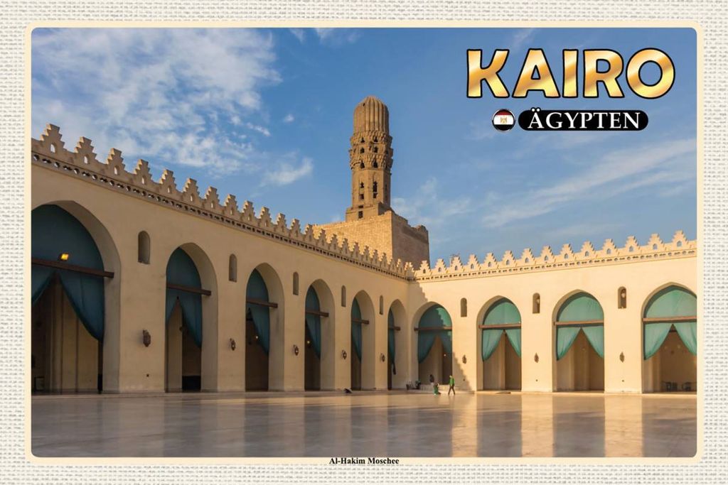 vianmo Holzschild 12x18 cm Kairo Ägypten Al-Hakim Moschee Bildmotiv Reisemotiv Abenteuer Reisen