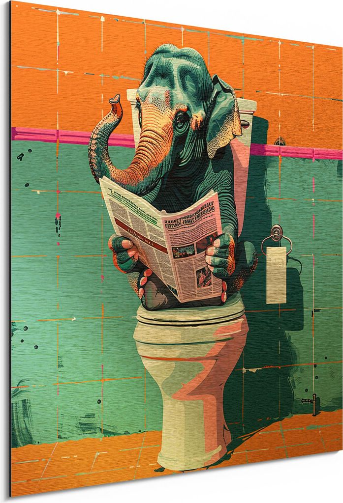 DEQORI Alu-Dibond Bild Gold 30x30 cm 'Elefant macht Druck' Wandbild Metall dünn Design