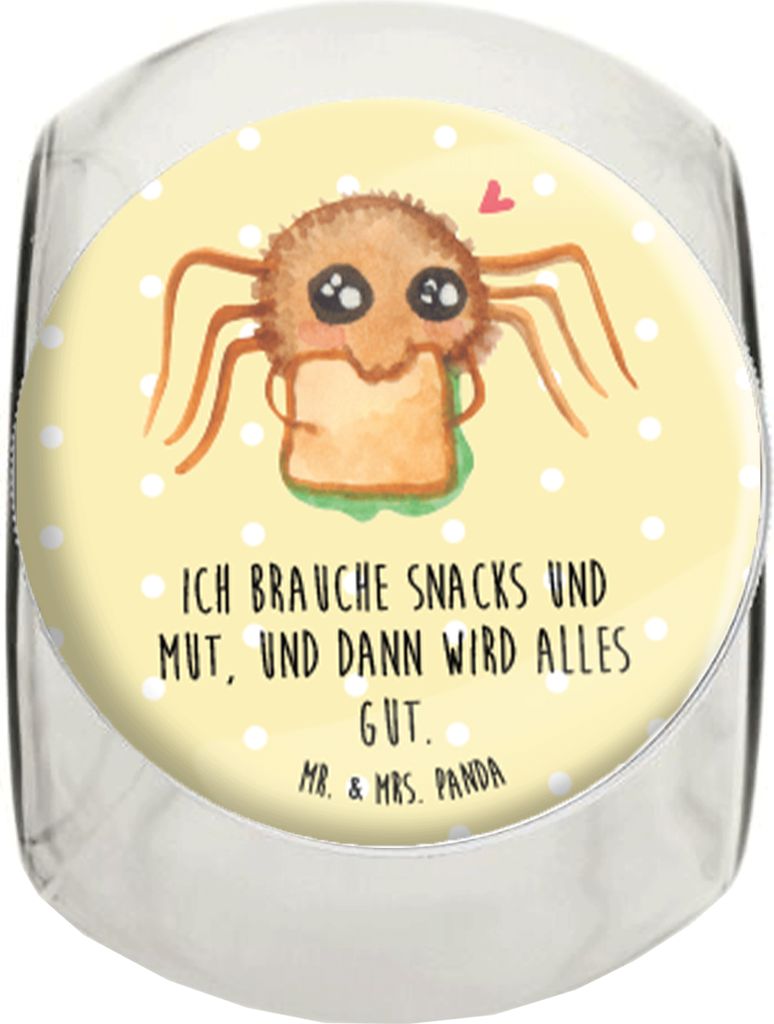 Mr. & Mrs. Panda lebensmittelbehälter glas Spinne Agathe Sandwich XL 2000ml - Gelb Pastell - Geschenk, Hungrig, glasbehälter, Vorratsglas, Lebens...