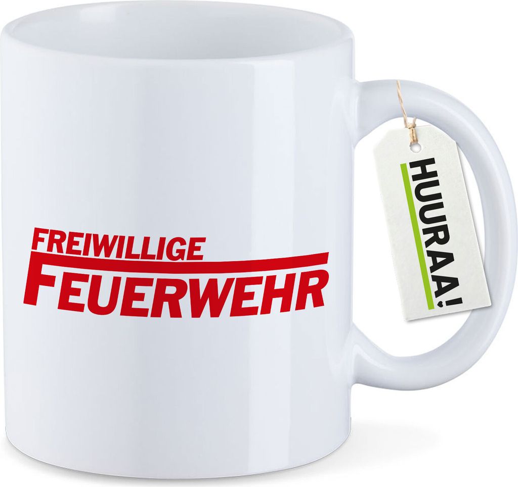 Huuraa Kaffeetasse Freiwillige Feuerwehr 330ml Weiß Keramik Kaffeebecher Geschenkidee