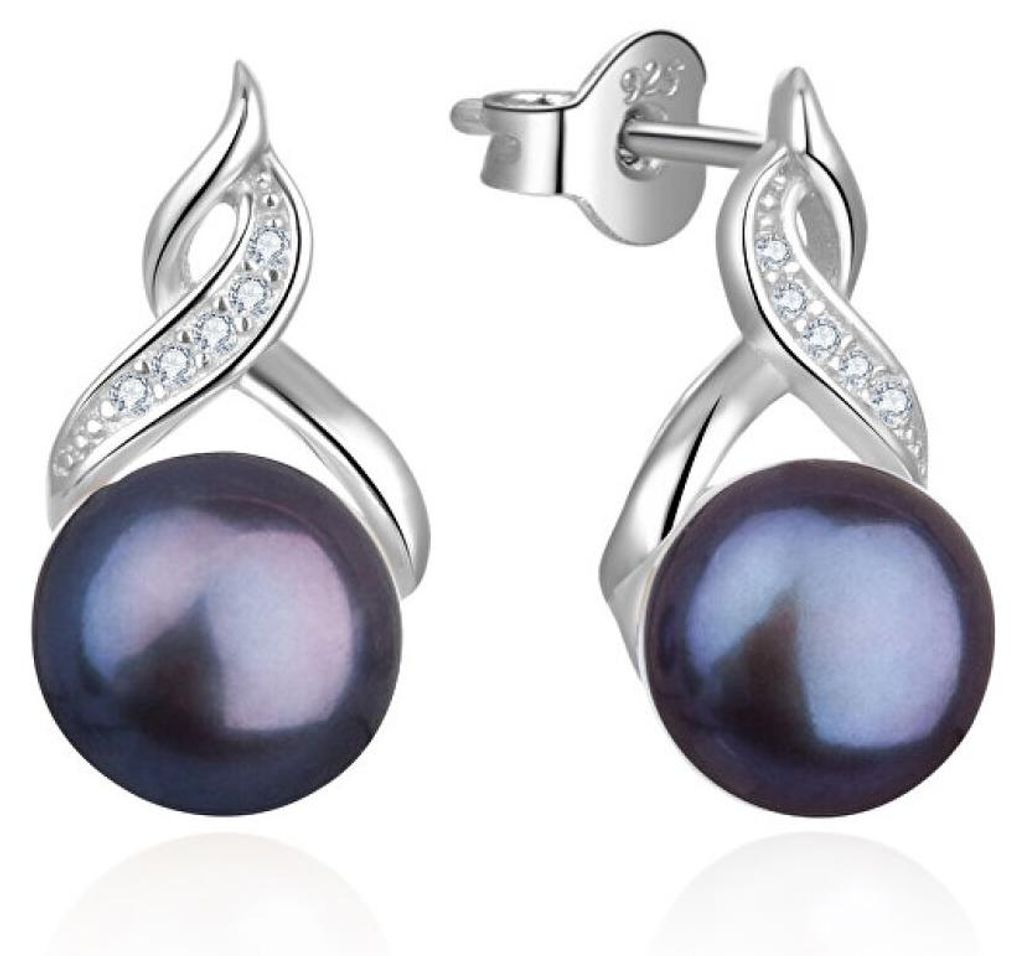 Luxury earrings with real dark pearls AGUP2616P-BLACK