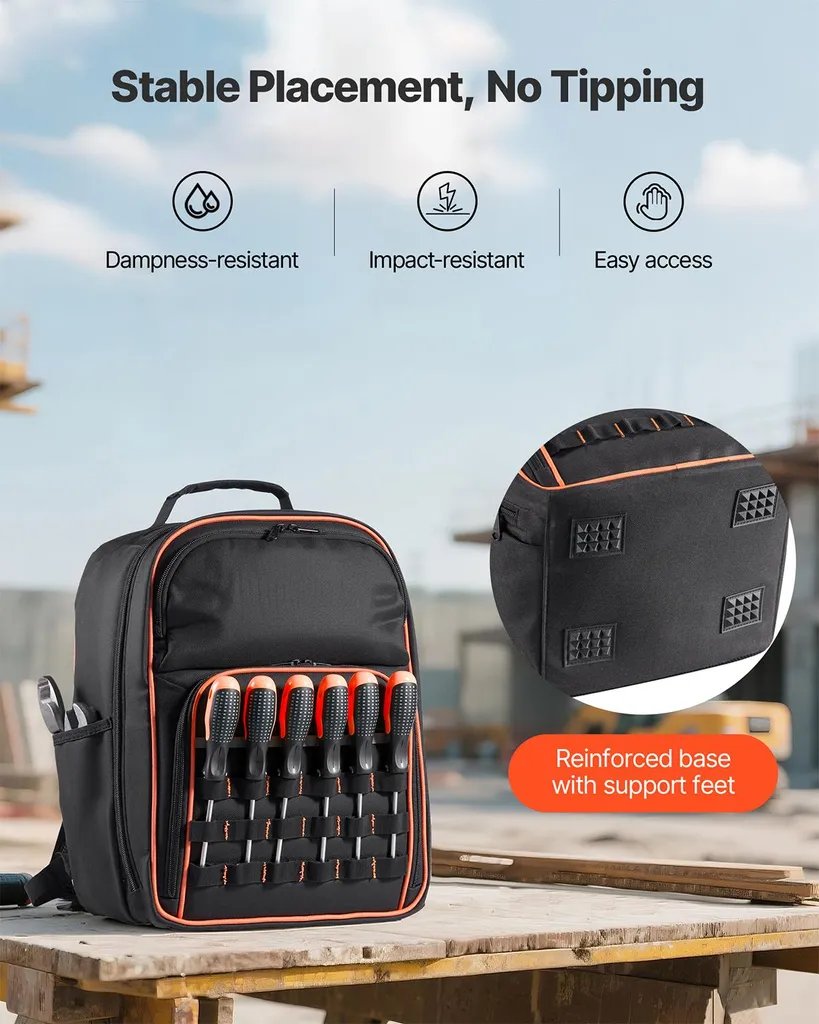 SucceBuy Sac à Dos à Outils 49 Poches avec Compartiment PC Chantier