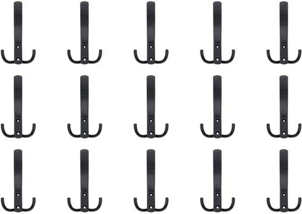 Lot de 15 crochets muraux doubles en métal noir 14 cm pour garage