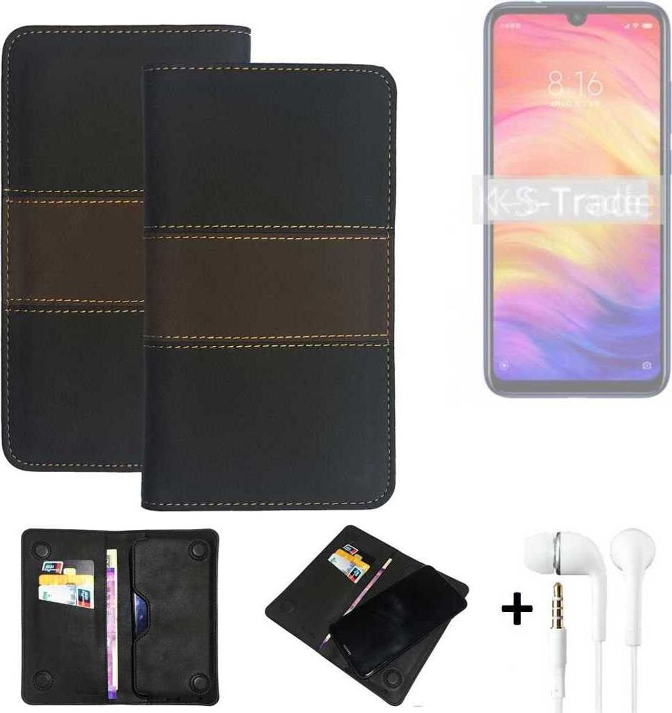 K-S-Trade Handyhülle + Kopfhörer kompatibel mit Xiaomi Redmi Note 7 india Schutzhülle Walletcase Bookstyle Tasche Schutz Case Hülle Wallet Cover