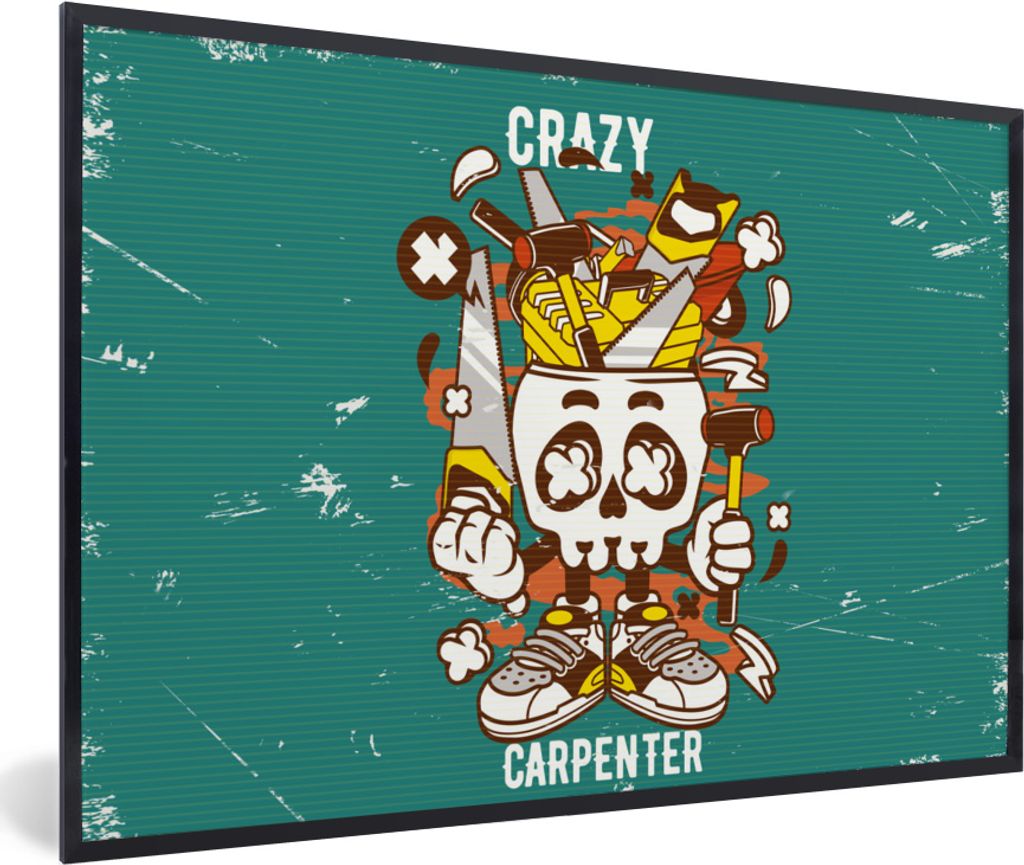MuchoWow MuchoWow Gerahmtes Poster Vintage - Totenkopf - Werkzeuge 90x60 cm - Poster mit zchwarzem Bilderrahmen - Fotorahmen - Foto-Plakat