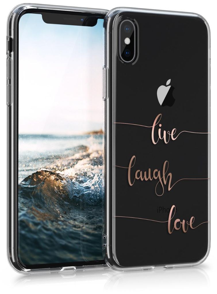 kwmobile Hülle kompatibel mit Apple iPhone X - Handyhülle Silikon Case - Live Laugh Love Rosegold Transparent