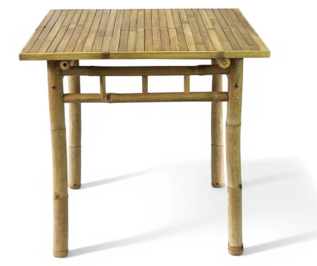 Table Aviaton 80 en bois de bambou brun foncé structure carrée 80x80cm