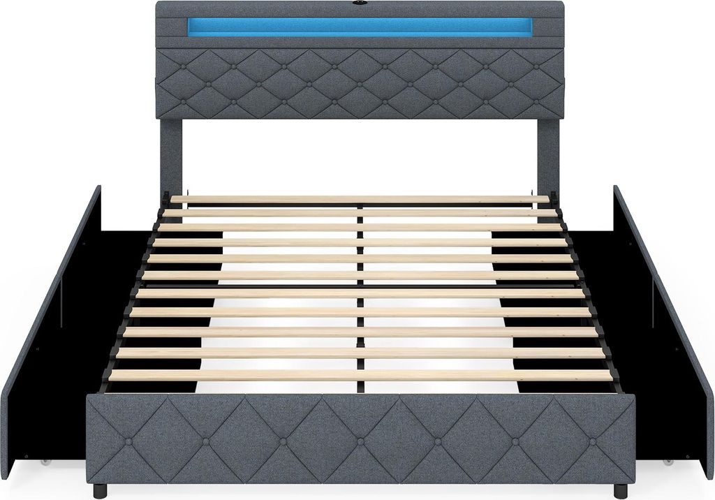 Łóżko tapicerowane COSTWAY 160 x 200 cm z oświetleniem LED, Zdjęcie produktu 