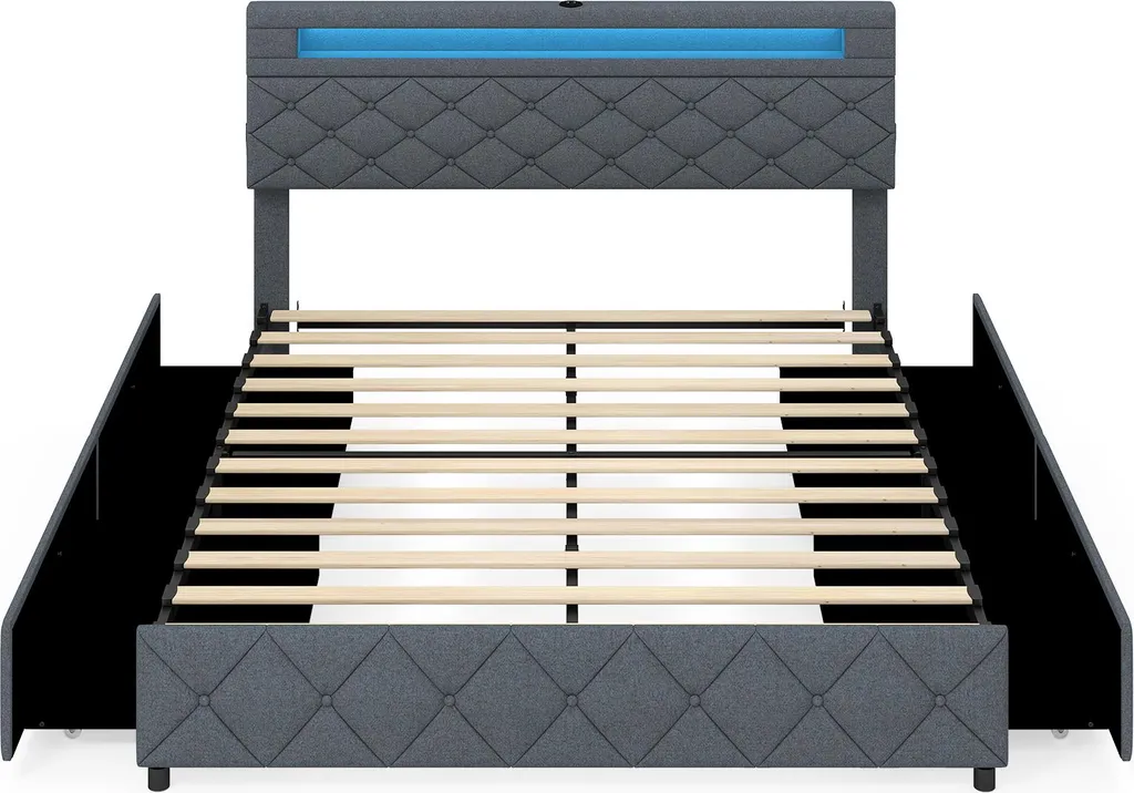 Lit double 160x200 cm avec ports USB pour chambre moderne et organisée