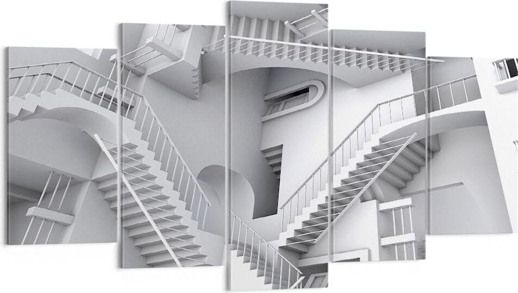 Bild auf Leinwand - Leinwandbild - 5 Teile - Wissenschaft Illusion Treppen - 160x85cm - Wand Bild - Wanddeko - Wandbilder - Leinwanddruck - Bilder ...