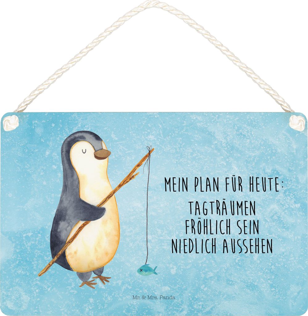 Mr. & Mrs. Panda Schild Pinguin Angler DIN A5 - Eisblau - Geschenk, Angeln, Türschild, Wandbild Holz, holzbild, Hobby, Motiviert, Urlaub, kleine a...