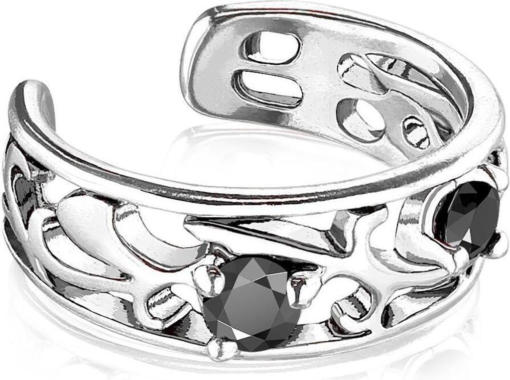 Ohrklemme verzweigte Ornamente schwarze Kristalle silber Messing
