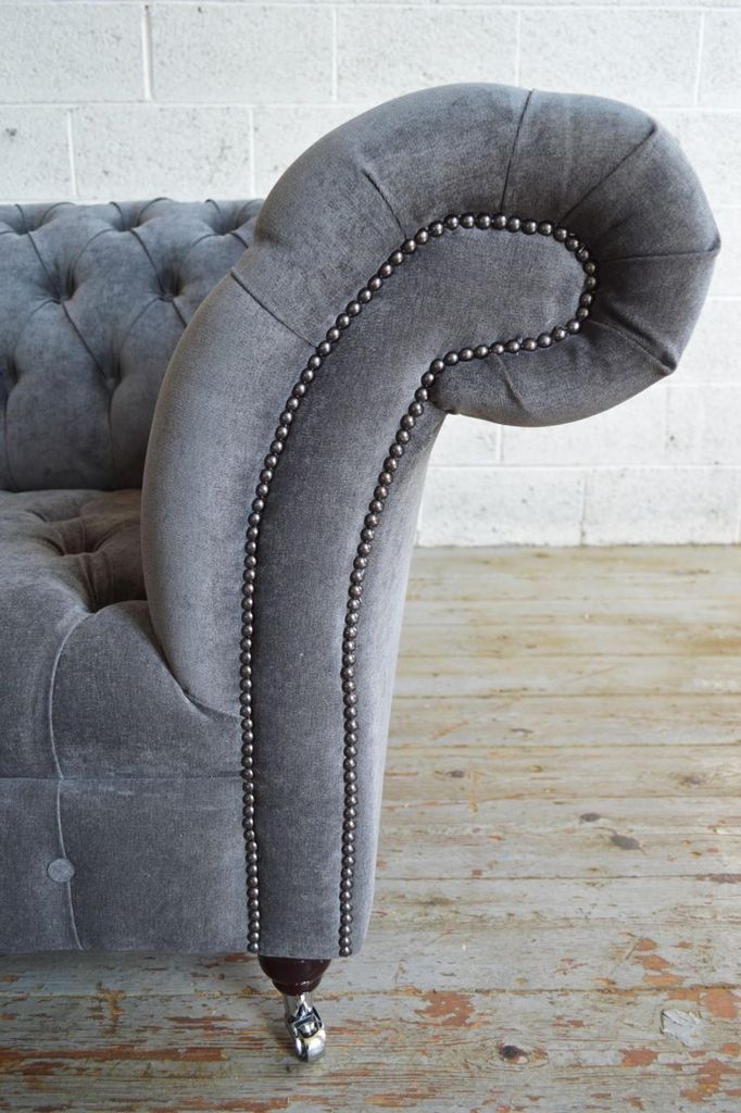 Sessel Couch Polster Sofa Chesterfield Couchen 1,5 Sitzer Einsitzer Grau Textil