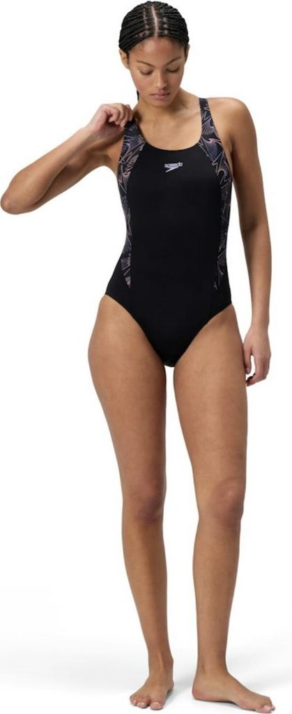 Speedo Hyperboom Badeanzug Damen schnelltrocknend und chlorbeständig, Farbe:Schwarz-Grau, Größe:40