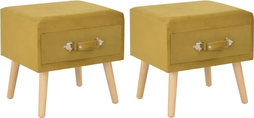 Petites tables de chevet en velours jaune moutarde avec grand rangement