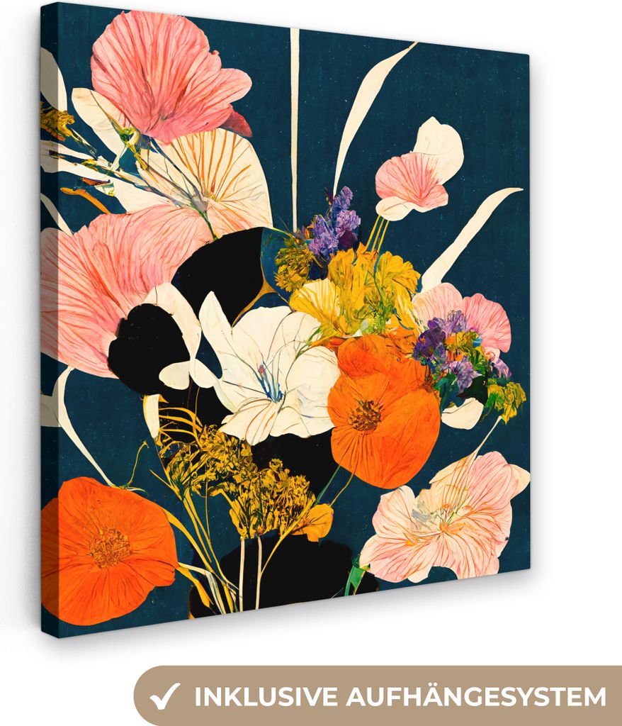 MuchoWow - Leinwandbilder - Blumen - Vase - Malerei - Pflanzen, Wandbild, Wanddeko Bilder Wohnzimmer, 20x20 cm