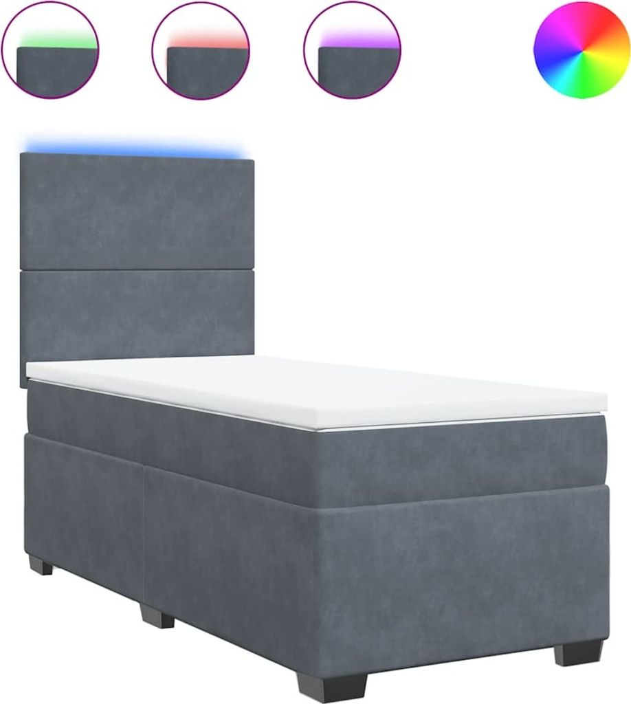 vidaXL Boxspringbett mit Matratze Dunkelgrau 100x200 cm Samt