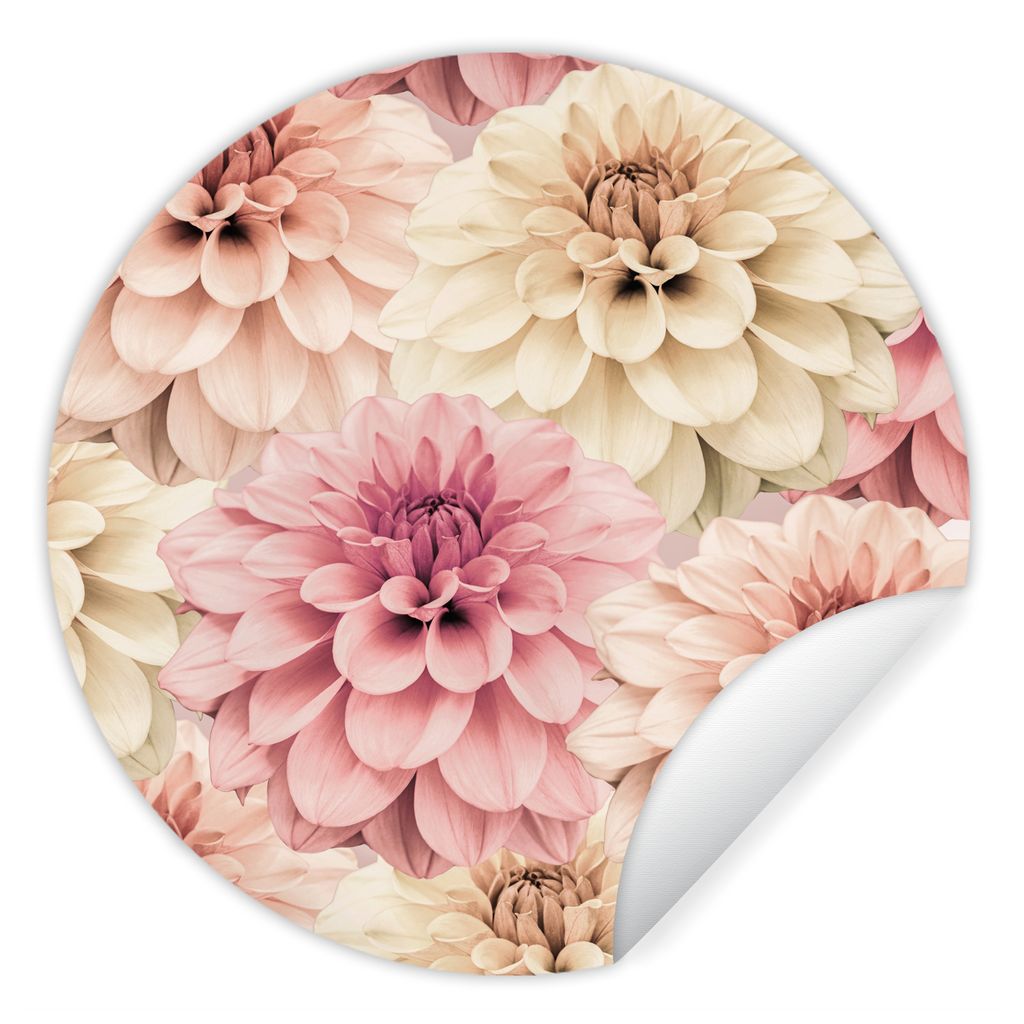 MuchoWow Runde Wandtattoo - Wandsticker Tapete Aufkleber Blumen - Rosa - Weiß - Natur Ø 80 cm Selbstklebend und Repositionierbar - Wandaufklebe...