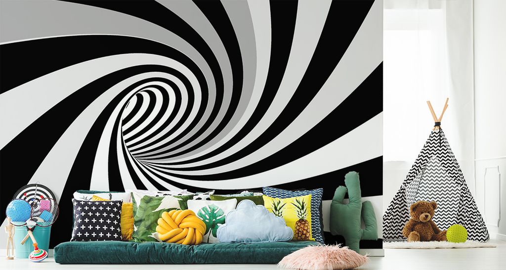 Fototapete Vlies Tapete zauberhafter 3D Tunnel - schwarz-weiß 405 cm (B) x 270 cm (H) Wandbild Wanddeko