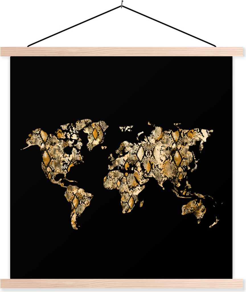 MuchoWow Textilposter Karte - Welt - Schlange - Design 60x60 cm mit holzfarbenen Rahmen - Wanddekoration