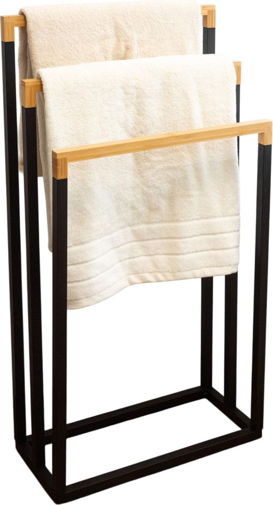 Brunbeste Stehender Handtuchhalter – Schwarz/Bambus – 3 Arme – Modern – Für das Badezimmer