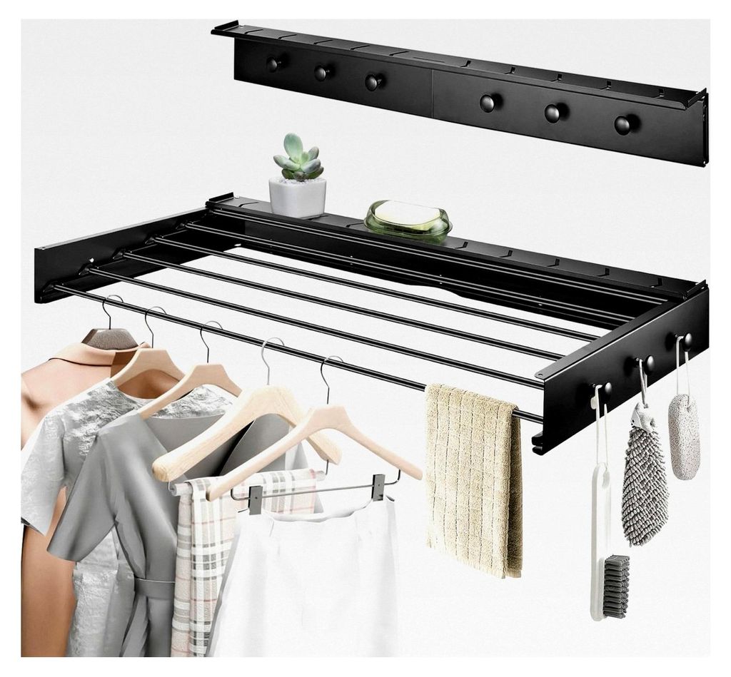 Wäscheständer zur Wandmontage, 100 cm ausziehbar für Badezimmer, Balkon, Terrasse, platzsparender Wandwäschetrockner für Innen- und Außenbere...