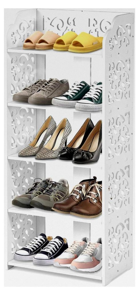 Schuhregal Weiß mit 5 Ebenen für Flur, Bad, Wohnzimmer, Diele, 40 * 23 * 90 cm