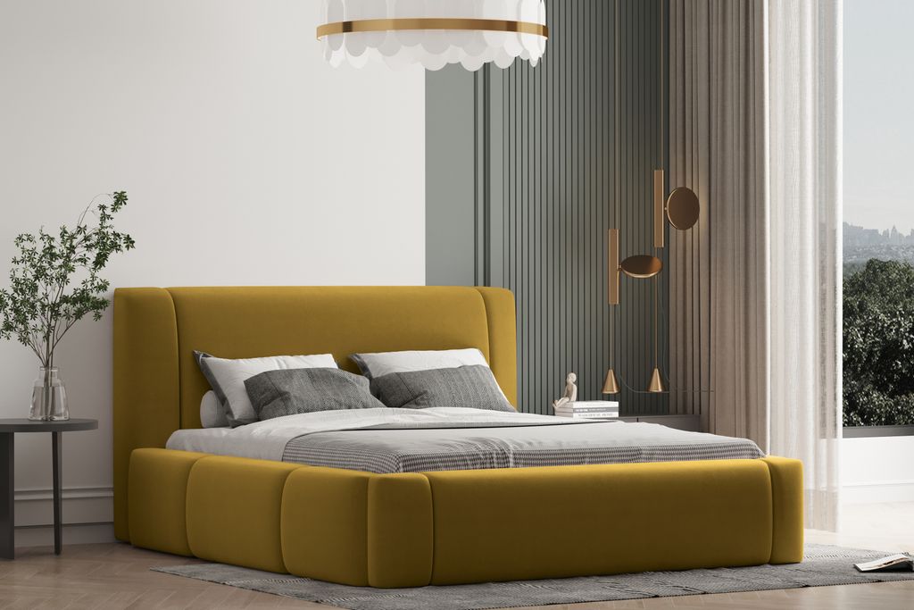 Polsterbett OLAF -OM 180 x 200 mit Bettkasten. Farbe: Gold