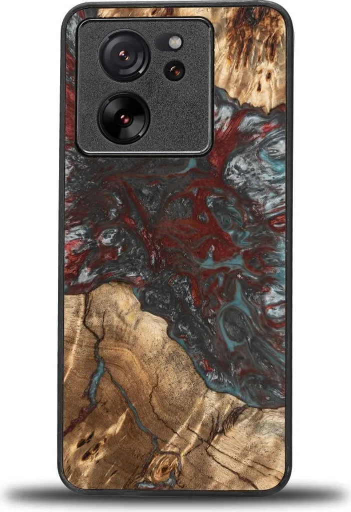 Protection Xiaomi 13T en bois gravé main - Design unique Pluton Planète