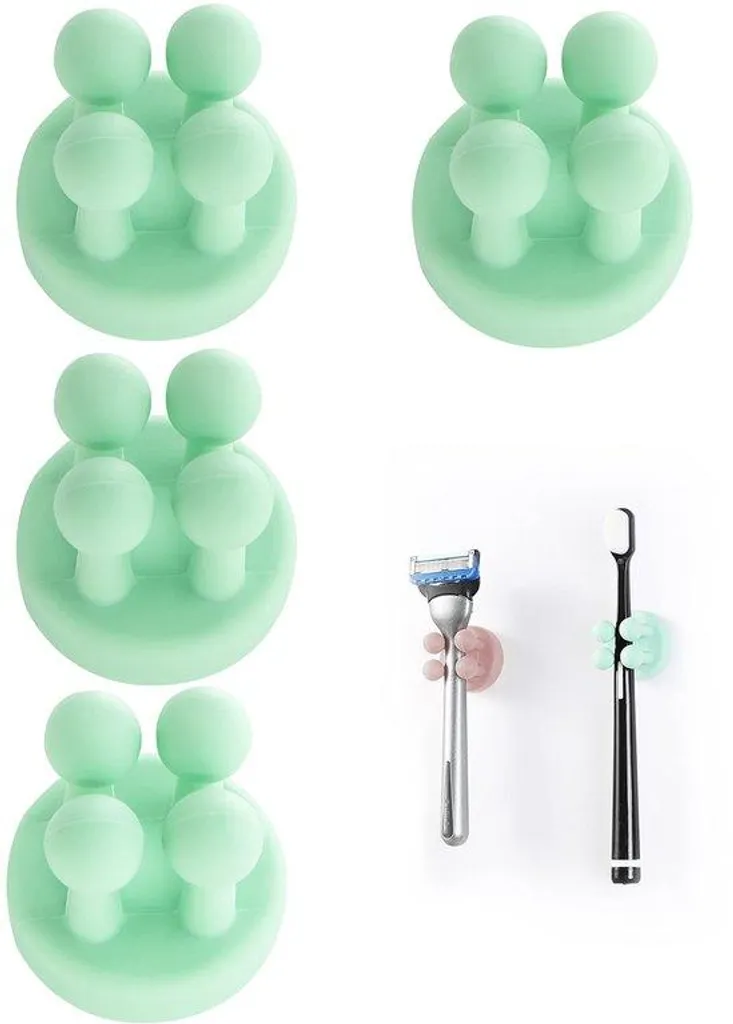 Lot de 4 porte-brosses à dents en silicone vert adhésifs pour mur