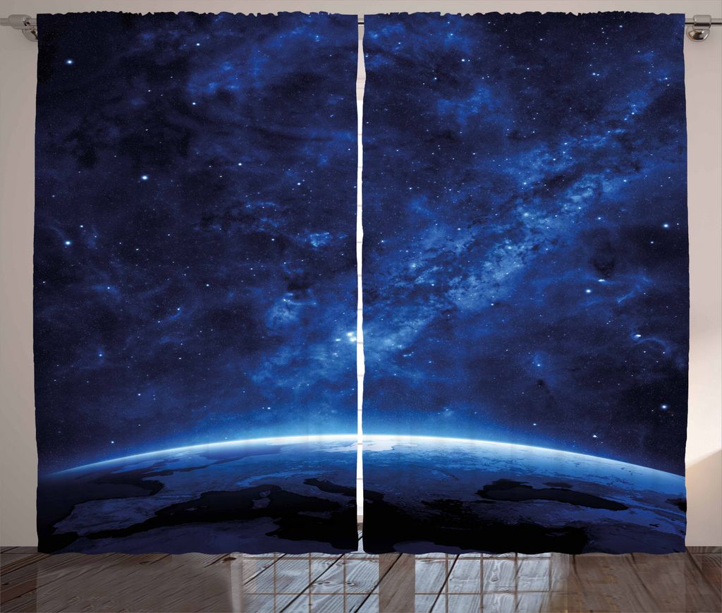 ABAKUHAUS Welt Rustikaler Gardine, Earth View Kosmische Nacht, Schlafzimmer Kräuselband Vorhang mit Schlaufen und Haken, 280 x 175 cm, Blau und weiß